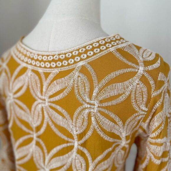 Solitaire Mustard Yellow Embroidered Tunic Southwestern Prairie Top S M - Picture 6 of 8